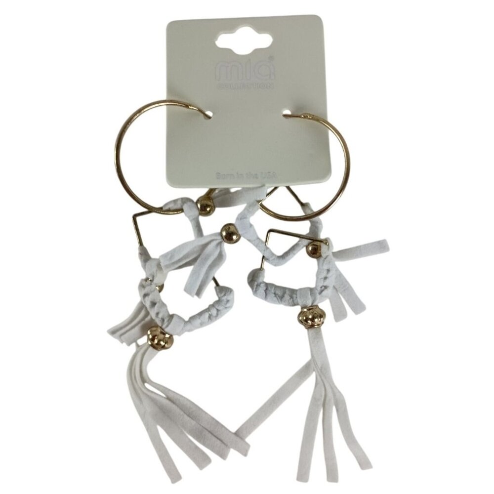 Mia Collection Hoops Dangle Gold Tone/White Earrings Costume Jewelry New